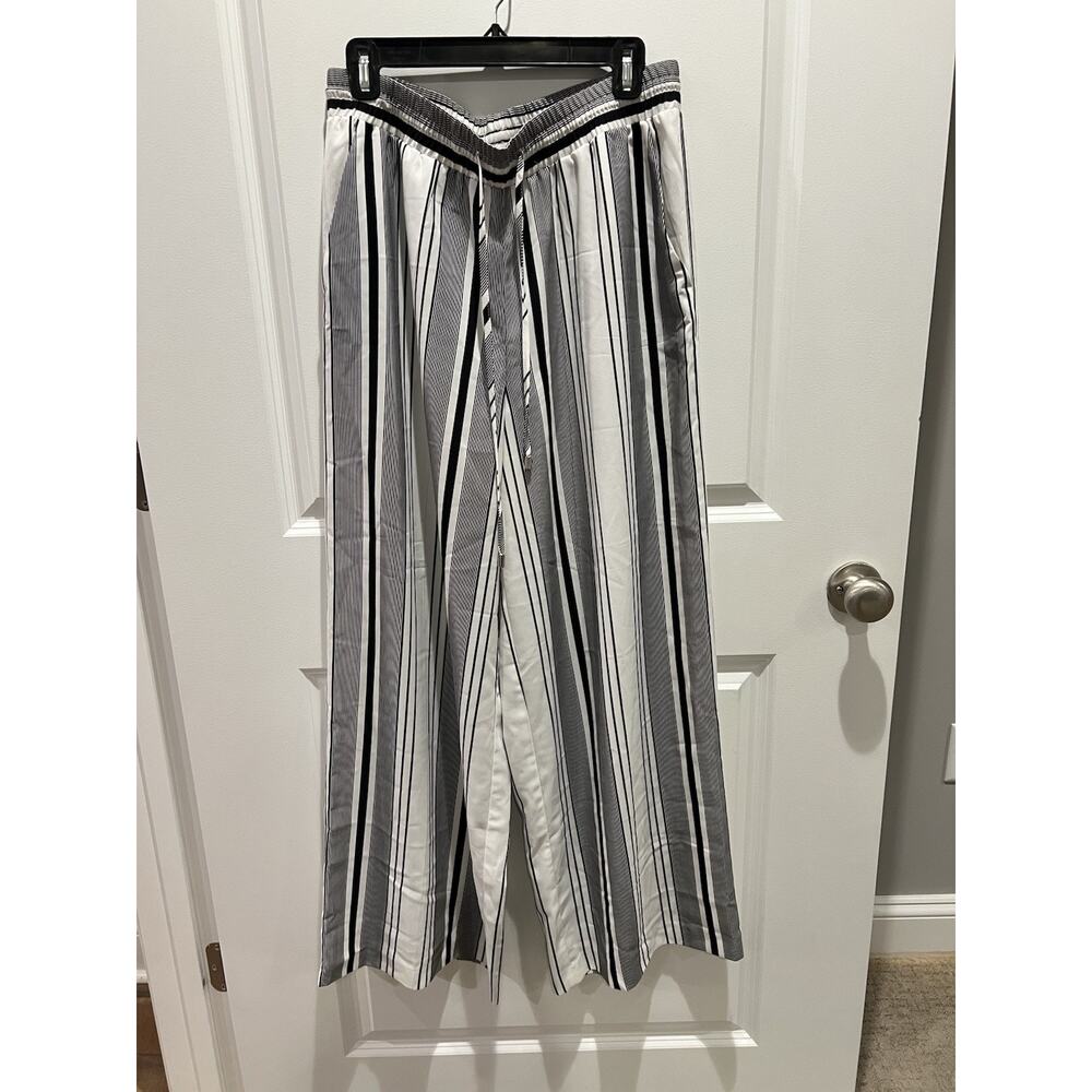 Joan Vass Women's Striped Comfortable Wide Leg Pants Black and White Size Large